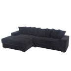 Canapé d'angle en velours côtelé avec méridienne à gauche, 3 places – Noir / Gris / Beige / Vert