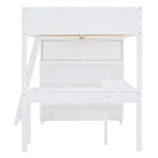 Lit mezzanine blanc avec bureau et étagères – Couchage simple