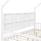 Lit double pour enfants de style "Maison Blanche" avec toit, étagère et lit gigogne – Pour 2 personnes