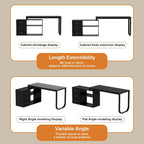 Bureau d'angle en L pour ordinateur de 140 cm avec tiroirs | Chêne / Gris-brun / Marron foncé / Noir / Blanc | 1 personne