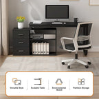 Bureau d'angle en L pour ordinateur de 140 cm avec tiroirs | Chêne / Gris-brun / Marron foncé / Noir / Blanc | 1 personne