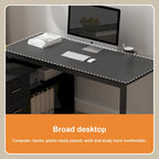 Bureau d'angle en L pour ordinateur de 140 cm avec tiroirs | Chêne / Gris-brun / Marron foncé / Noir / Blanc | 1 personne