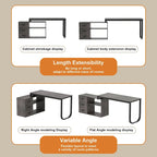 Bureau d'angle en L pour ordinateur de 140 cm avec tiroirs | Chêne / Gris-brun / Marron foncé / Noir / Blanc | 1 personne