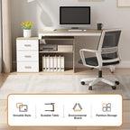Bureau d'angle en L pour ordinateur de 140 cm avec tiroirs | Chêne / Gris-brun / Marron foncé / Noir / Blanc | 1 personne