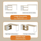 Bureau d'angle en L pour ordinateur de 140 cm avec tiroirs | Chêne / Gris-brun / Marron foncé / Noir / Blanc | 1 personne