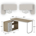 Bureau d'angle en L pour ordinateur de 140 cm avec tiroirs | Chêne / Gris-brun / Marron foncé / Noir / Blanc | 1 personne
