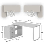 Bureau d'angle en L pour ordinateur de 140 cm avec tiroirs | Chêne / Gris-brun / Marron foncé / Noir / Blanc | 1 personne