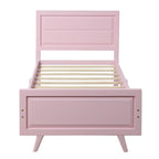 Lit plateforme jumeau rose avec tête de lit, cadre en bois, 1 personne
