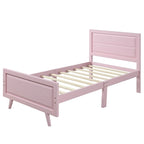 Lit plateforme jumeau rose avec tête de lit, cadre en bois, 1 personne