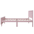 Lit plateforme jumeau rose avec tête de lit, cadre en bois, 1 personne