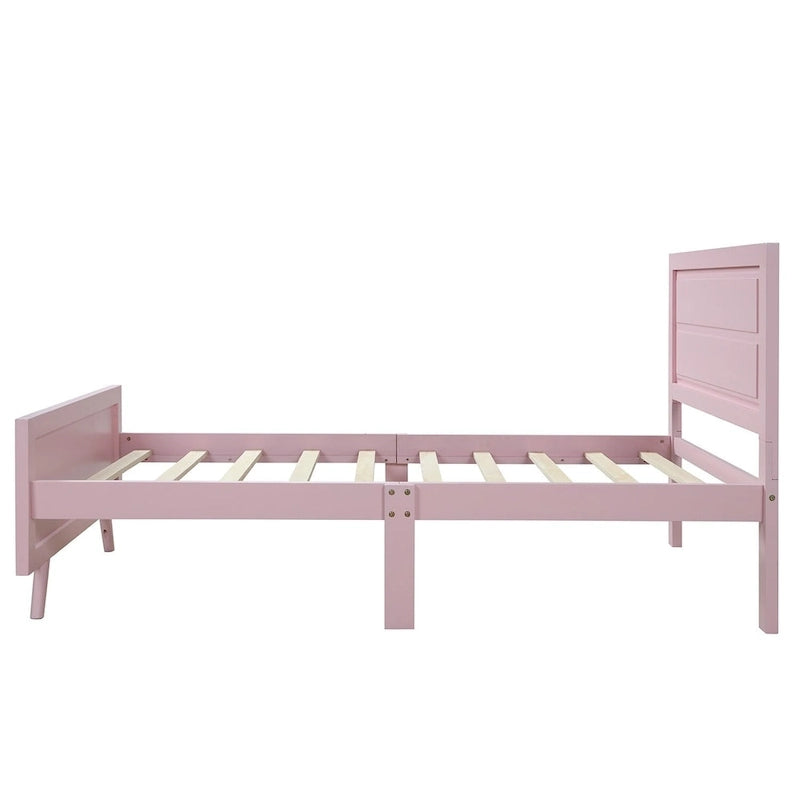 Lit plateforme jumeau rose avec tête de lit, cadre en bois, 1 personne