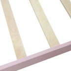 Lit plateforme jumeau rose avec tête de lit, cadre en bois, 1 personne