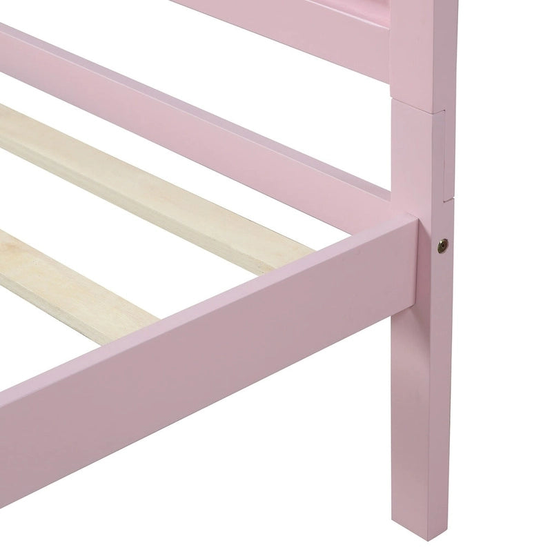 Lit plateforme jumeau rose avec tête de lit, cadre en bois, 1 personne
