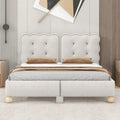Lit Queen rembourré capitonné beige pour 2 personnes
