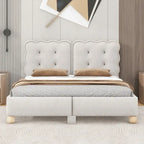 Lit Queen rembourré capitonné beige pour 2 personnes