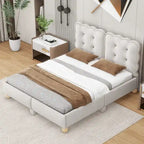 Lit Queen rembourré capitonné beige pour 2 personnes