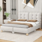 Lit Queen rembourré capitonné beige pour 2 personnes