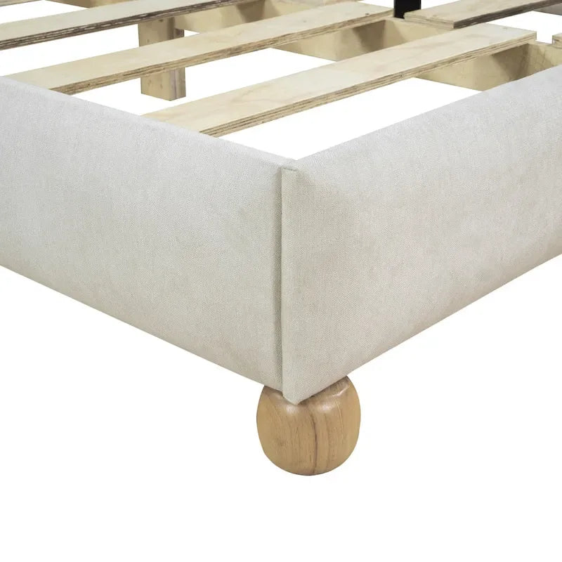 Lit Queen rembourré capitonné beige pour 2 personnes