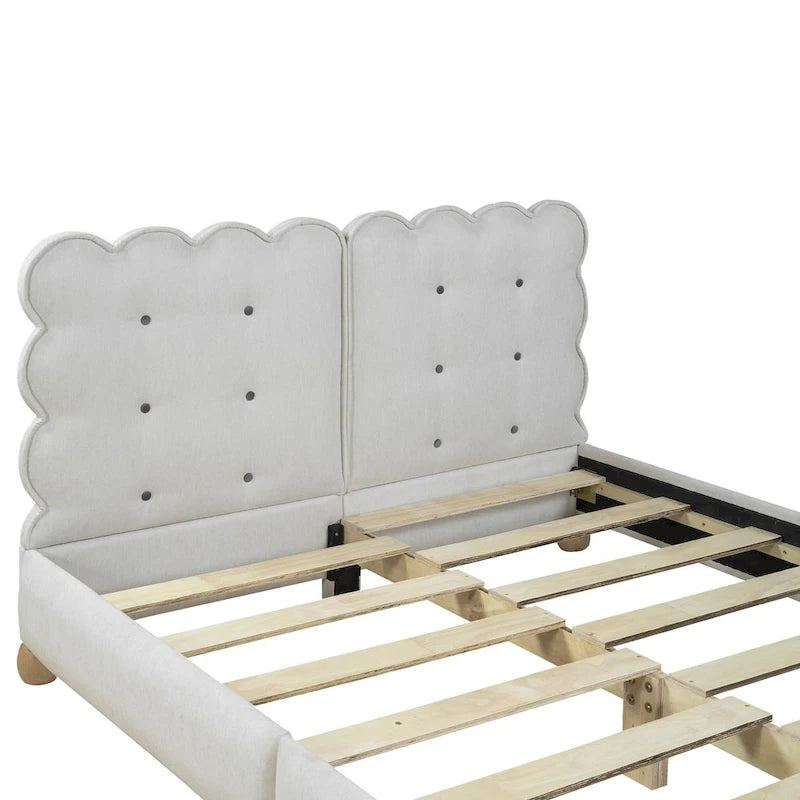 Lit Queen rembourré capitonné beige pour 2 personnes