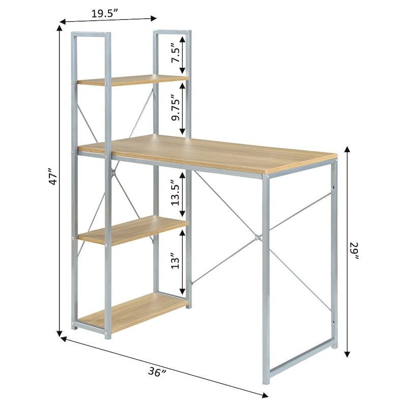 Bureau à étagères 4 niveaux, chêne clair/blanc/bois grange/gris anthracite, 1 personne