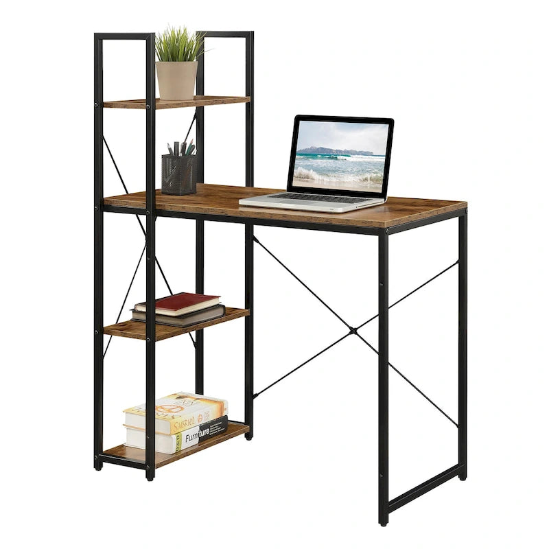 Bureau à étagères 4 niveaux, chêne clair/blanc/bois grange/gris anthracite, 1 personne