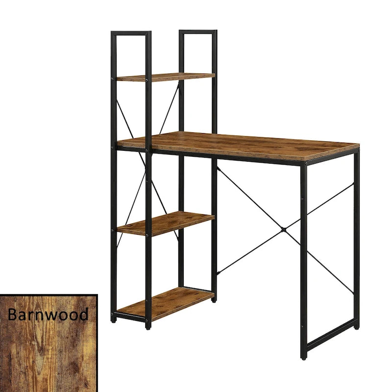 Bureau à étagères 4 niveaux, chêne clair/blanc/bois grange/gris anthracite, 1 personne