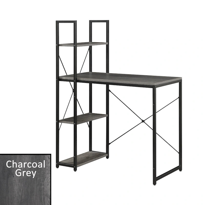 Bureau à étagères 4 niveaux, chêne clair/blanc/bois grange/gris anthracite, 1 personne