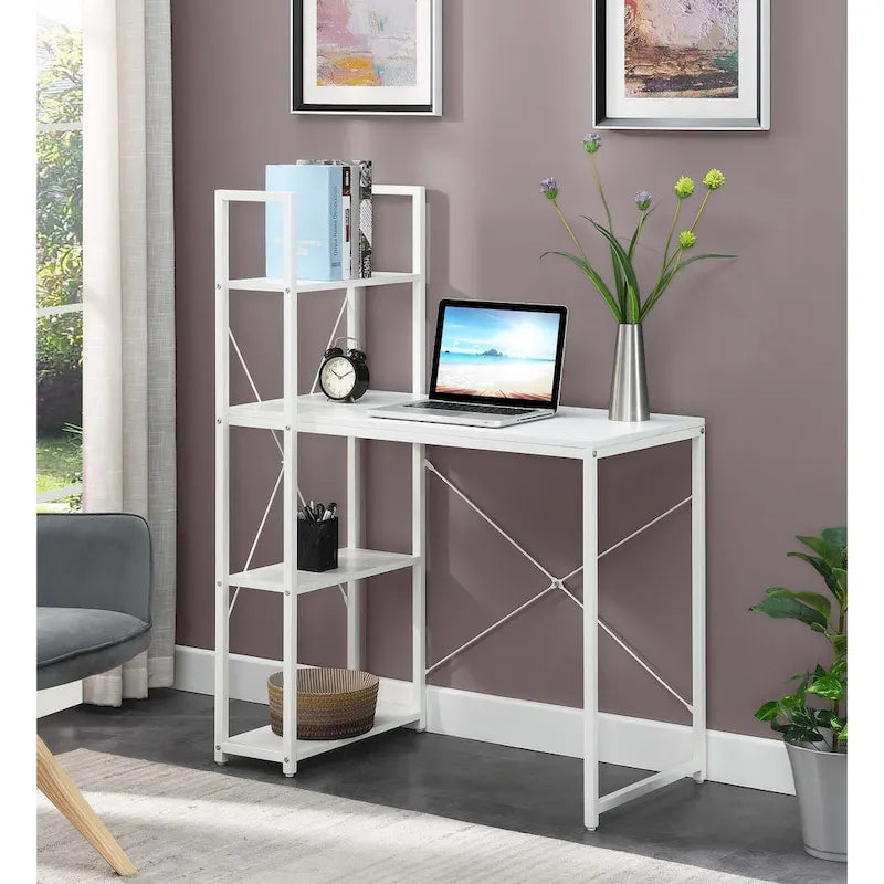 Bureau à étagères 4 niveaux, chêne clair/blanc/bois grange/gris anthracite, 1 personne