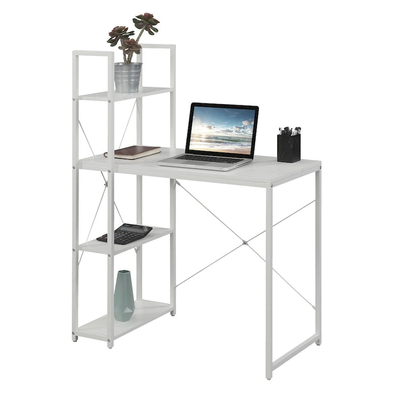 Bureau à étagères 4 niveaux, chêne clair/blanc/bois grange/gris anthracite, 1 personne