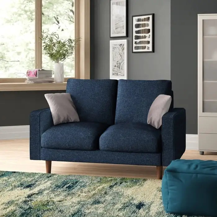 Causeuse à bras carrés en velours – 2 places | Marron / Bleu foncé / Beige / Gris / Bordeaux