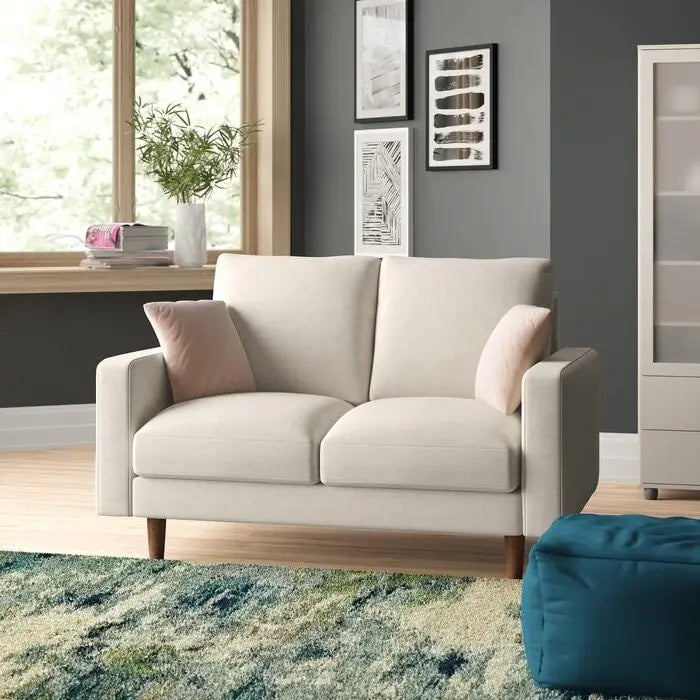 Causeuse à bras carrés en velours – 2 places | Marron / Bleu foncé / Beige / Gris / Bordeaux