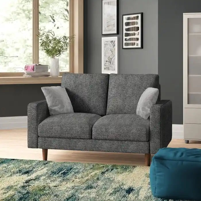 Causeuse à bras carrés en velours – 2 places | Marron / Bleu foncé / Beige / Gris / Bordeaux