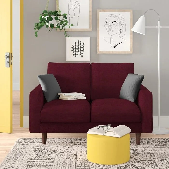 Causeuse à bras carrés en velours – 2 places | Marron / Bleu foncé / Beige / Gris / Bordeaux