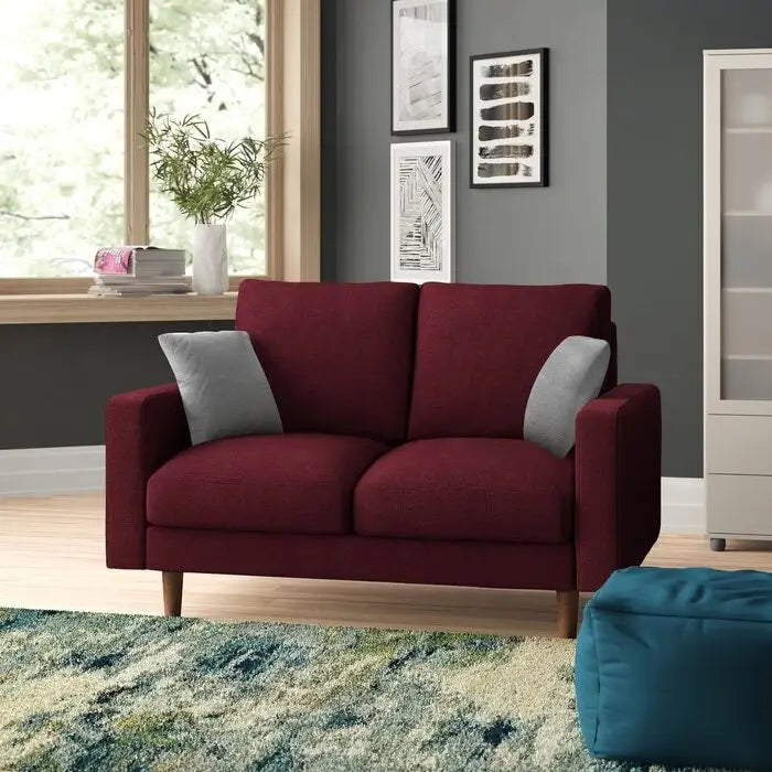 Causeuse à bras carrés en velours – 2 places | Marron / Bleu foncé / Beige / Gris / Bordeaux