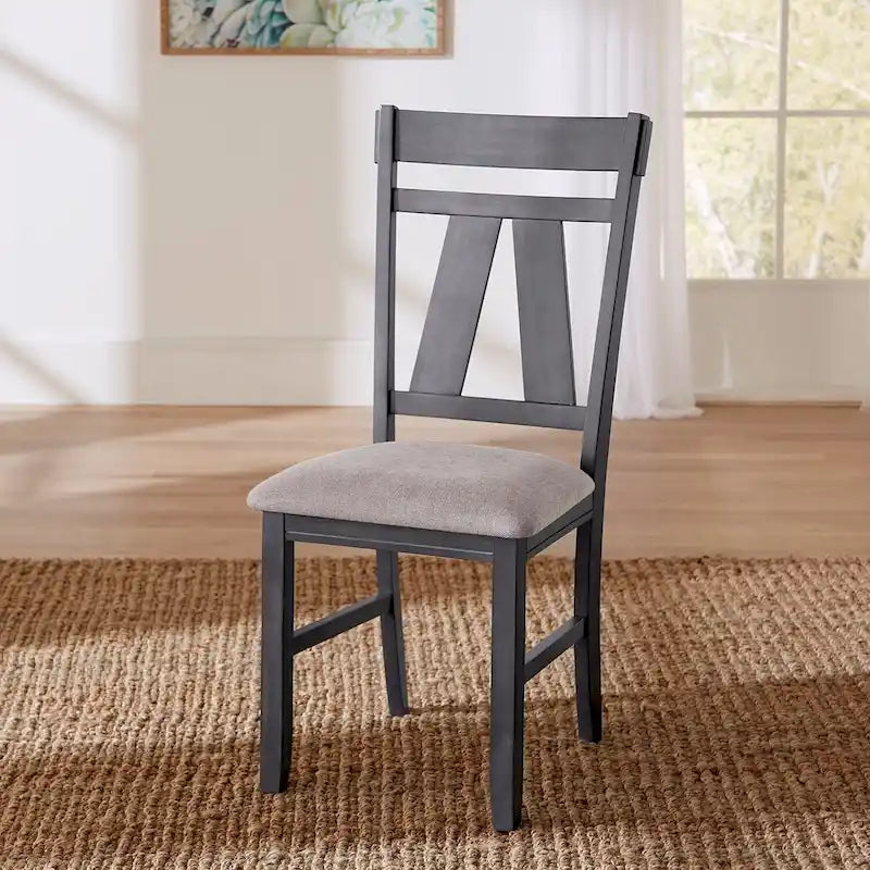 Chaise d'appoint à dossier croisillon Espresso / gris patiné, ensemble de 2