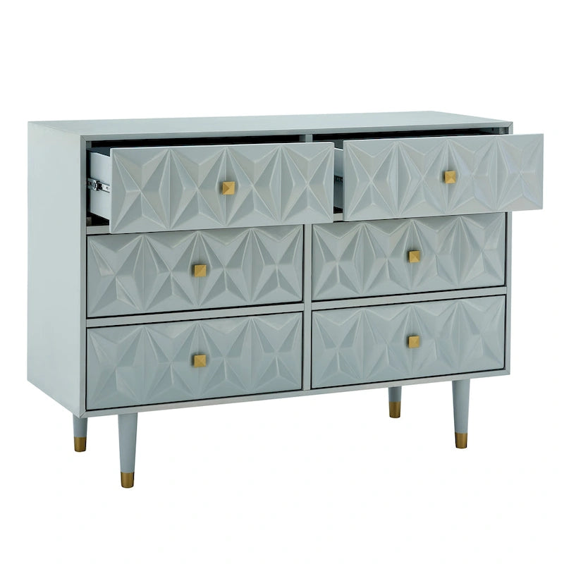 Commode géométrique 6 tiroirs blanc / noir / gris