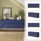 Meuble d'appoint 2 portes, 3 tiroirs motif nid d'abeille bleu / noir / blanc / vert