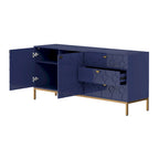 Meuble d'appoint 2 portes, 3 tiroirs motif nid d'abeille bleu / noir / blanc / vert