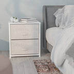 Meuble de rangement 2 tiroirs en tissu noir/gris et blanc/gris, montage par 1 personne