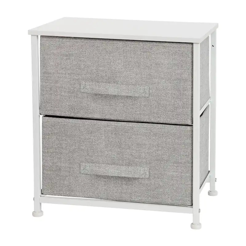 Meuble de rangement 2 tiroirs en tissu noir/gris et blanc/gris, montage par 1 personne