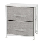 Meuble de rangement 2 tiroirs en tissu noir/gris et blanc/gris, montage par 1 personne