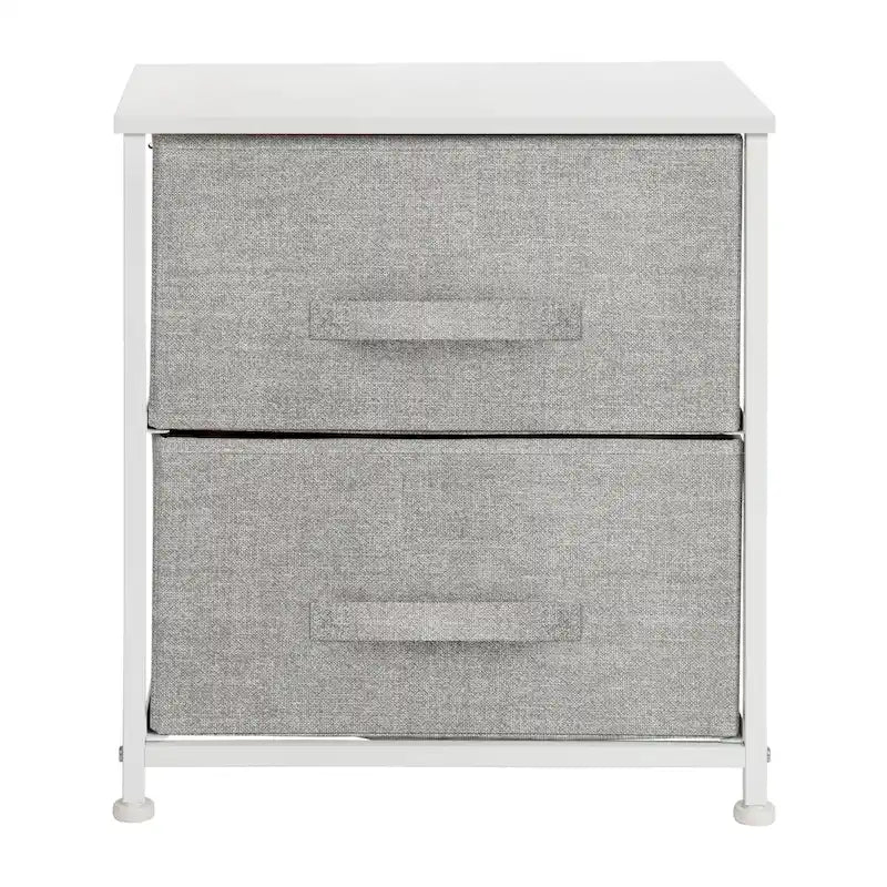 Meuble de rangement 2 tiroirs en tissu noir/gris et blanc/gris, montage par 1 personne
