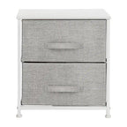 Meuble de rangement 2 tiroirs en tissu noir/gris et blanc/gris, montage par 1 personne