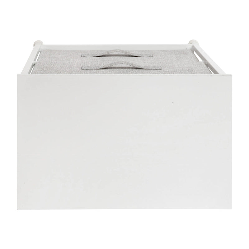 Meuble de rangement 2 tiroirs en tissu noir/gris et blanc/gris, montage par 1 personne