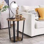 Table d'appoint ronde marron rustique, plateau en bois et cadre en acier, lot de 2, pour 2 personnes