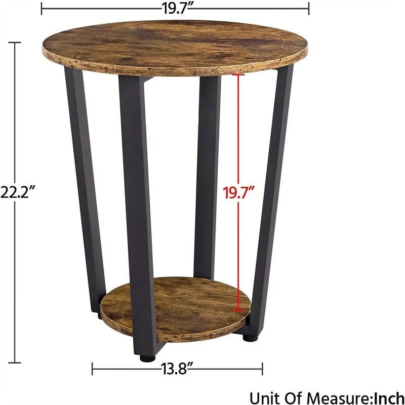 Table d'appoint ronde marron rustique, plateau en bois et cadre en acier, lot de 2, pour 2 personnes