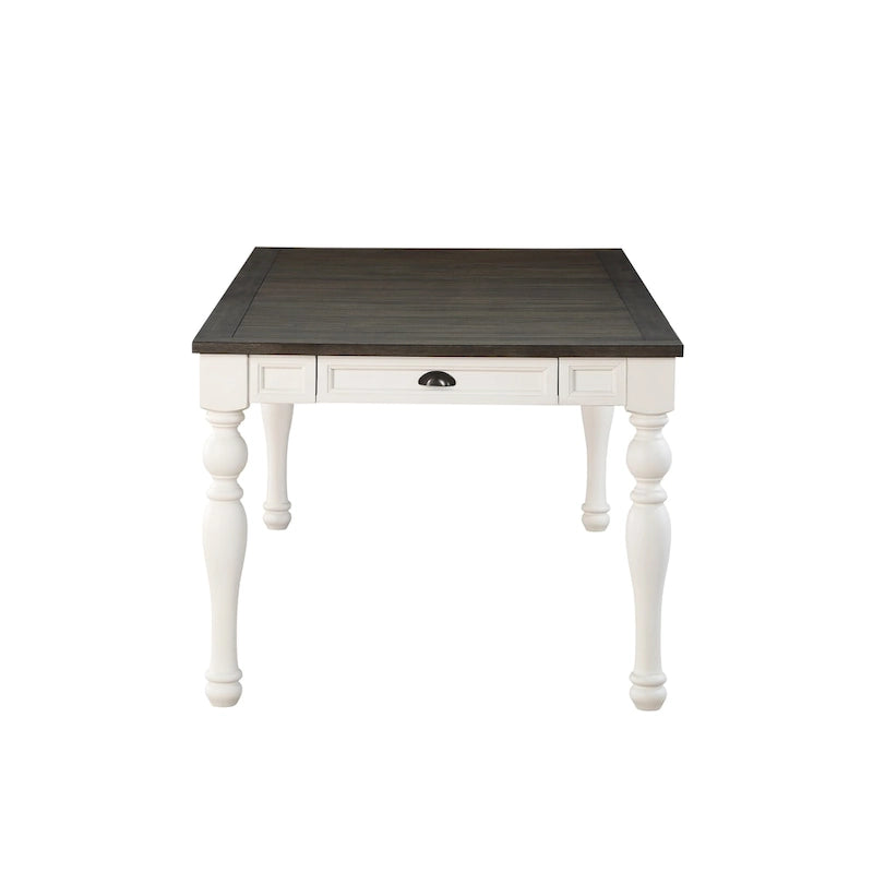 Table à manger rectangulaire de style « ferme » bicolore blanc doux et chêne foncé – 6 places