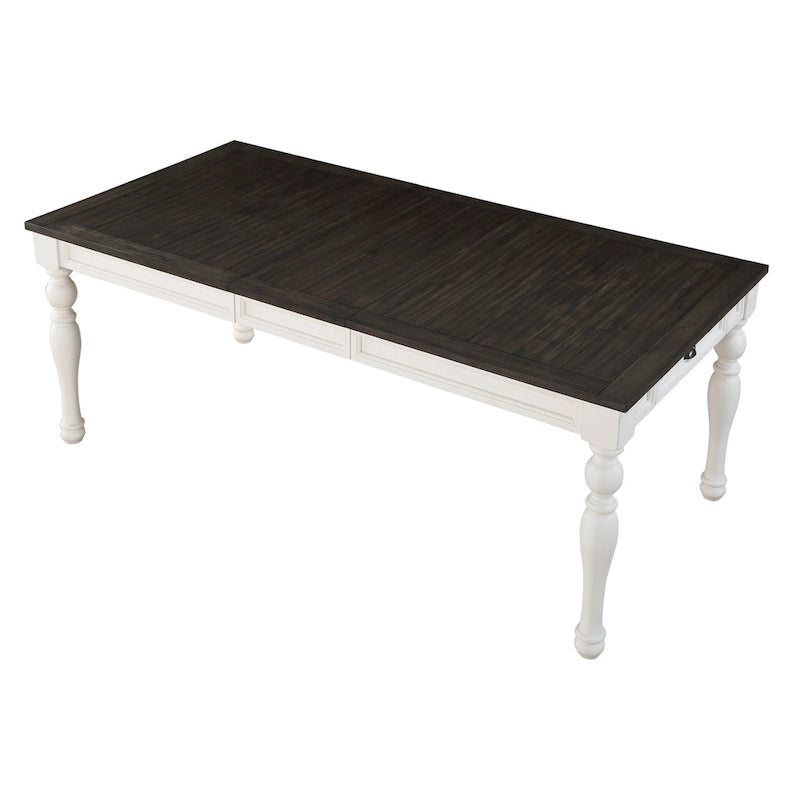 Table à manger rectangulaire de style « ferme » bicolore blanc doux et chêne foncé – 6 places