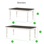 Table à manger rectangulaire de style « ferme » bicolore blanc doux et chêne foncé – 6 places