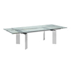 Table à Manger Extensible en Verre Transparent Chromé Argenté, 6-8 Places